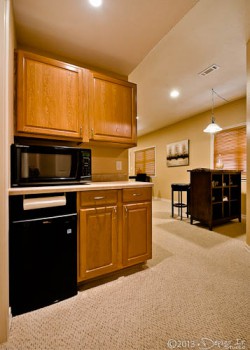 Downstairs kitchenette with microwave and mini refrigerator